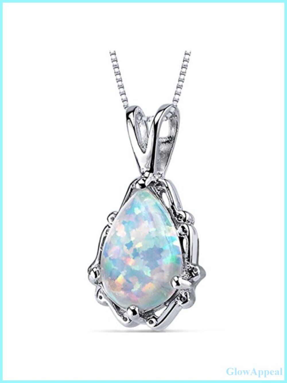 Lab Grown White Opal Teardrop Pendant Necklace 925 Sterling Silver 18 in Chain